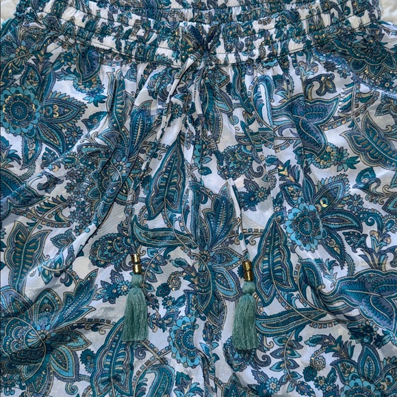 NWT Greece EUA Collection Silk Shorts Teal Floral Paisley Gold Accents One Size - Picture 3 of 9